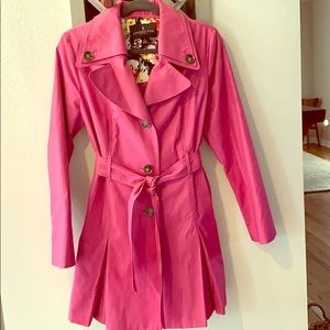 London Fog, bright pink raincoat.